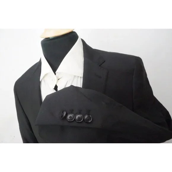 John Varvatos Solid Black 100% Wool Sport Coat Jacket Sz 38 Brand New